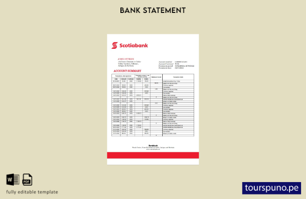 listo para imprimir plantilla de extracto bancario de Antigua y Barbuda Scotiaba